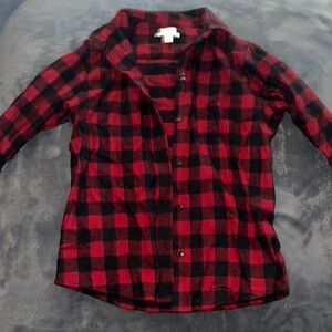 L.L. Bean Red and Black Flannel Button Down Shirt